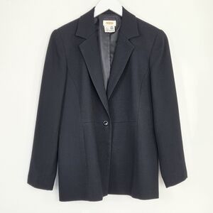 Vintage Talbots 100% Pure New Wool Black Blazer Single Button Petite Size 10
